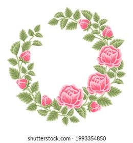 Hand drawn vintage and classic botanical rose flower wreath vector illustration arrangement