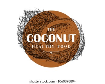 Hand drawn vintage coconut icon. Botanical design. Vector illustration.