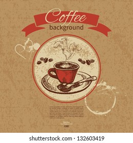 Hand drawn vintage coffee background. Menu for restaurant, cafe, bar, coffeehouse