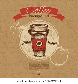 Hand Drawn Vintage Coffee Background. Menu For Restaurant, Cafe, Bar, Coffeehouse