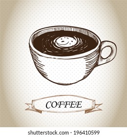 Hand drawn vintage coffee background. Menu for restaurant, 