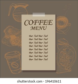 Hand drawn vintage coffee background. Menu for restaurant, 