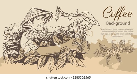 fondo de café vintage dibujado a mano para afiches, empaque de café, etiqueta de café, impresión de arte