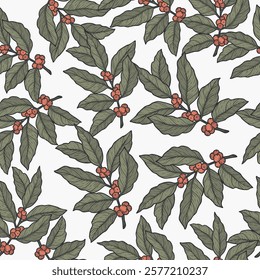 Hand drawn vintage coffee tree branch background