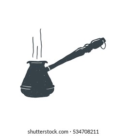 Hand drawn vintage Coffee turk. Sketch style. Turkish black. Vector illustration. T-shirt print. Poster. Logo. Hipster.