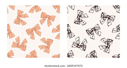 Hand drawn vintage colored and black seamless pattern of decorative ribbons