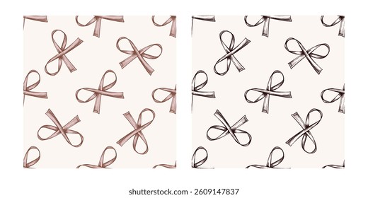 Hand drawn vintage colored and black seamless pattern of decorative ribbons