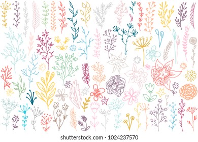 Hand drawn vintage colorful floral elements
