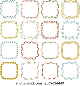 hand drawn vintage colors embroidery stitch vector square frames