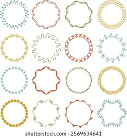 hand drawn vintage colors embroidery stitch vector circle frames