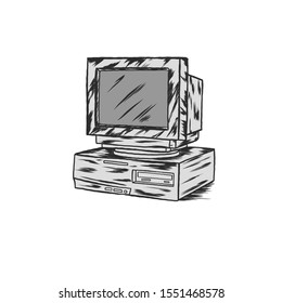 Hand drawn vintage Computer Set Illustration