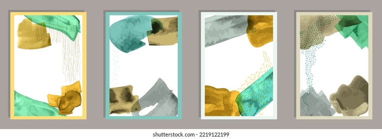 Hand drawn vintage covers vector collection. Watercolor smears shapes. Nordic style design. Stylish wall poster templates. Doodle elements.