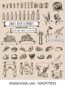 Hand Drawn Vintage Craft Beer Elements Vector Illustration