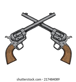 Illustration Crossed Revolvers Engraving Style Design Stock 