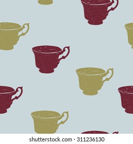 hand drawn vintage cup seamless pattern