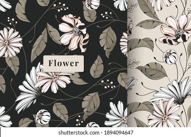 hand drawn vintage Daisy Seamless Pattern
