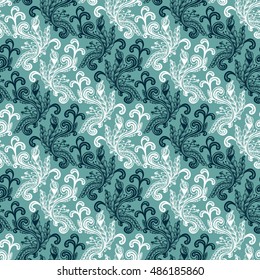Hand Drawn Vintage damask ornamental elements endless background. Baroque scroll ornament seamless pattern. Retro Elegant abstract floral pattern in antique style. Decorative foliage swirl.