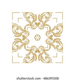 Hand Drawn Vintage damask ornamental element for design. Baroque square ornament. Retro Elegant abstract floral pattern border in antique style. Decorative foliage swirl edging design element.