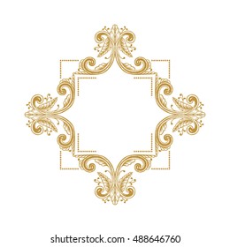 Hand Drawn Vintage damask ornamental elements for design. Baroque square frame scroll ornament. Retro Elegant floral pattern border in antique style.