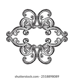 Hand drawn vintage decorative element in baroque style. Vector monochrome isolated illustration. Sketch of ornate engraving element. Old fashioned vignette ornament. For decoration, print and design.
