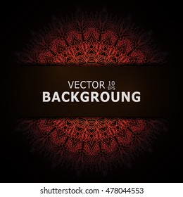 Hand Drawn Vintage Decorative Elements. Red, Yellow On Black Background. Place For Text. Vector Illustration.