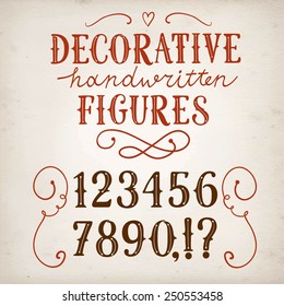 Hand drawn vintage decorative vector figures on paper background.Nice font for your design. 