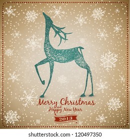 Hand Drawn Vintage Deer Christmas Card