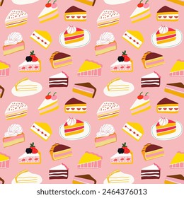 Hand drawn vintage dessert food seamless pattern. Sweet pastry background illustration with retro bakery goods, cup cake wallpaper.	Bistro design texture, restaurant print.