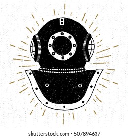 Hand drawn vintage diving helmet vector illustration.