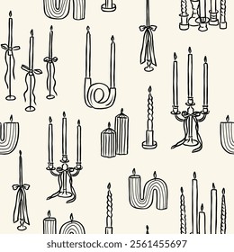Hand drawn vintage doodle festive candles background