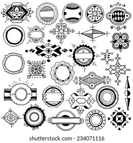 Hand drawn vintage doodle rounded design elements. Vector illustration.