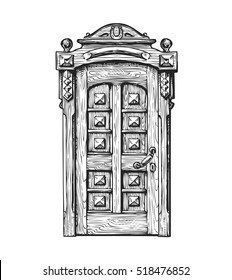 Hand drawn vintage door. Sketch vector illustration