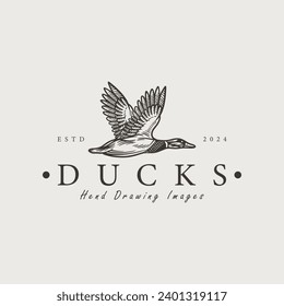 hand drawn vintage duck template logo