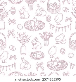 Hand drawn vintage easter seamless pattern