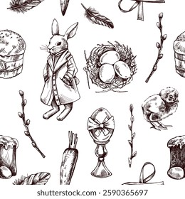 Hand drawn vintage Easter seamless pattern