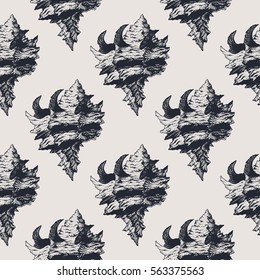 Hand drawn vintage exotic shell abstract pattern