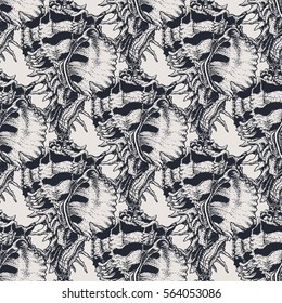Hand drawn vintage exotic shell abstract pattern