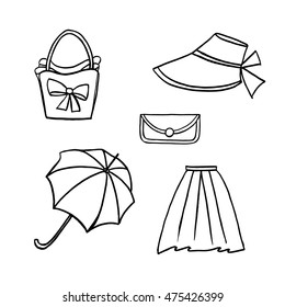 Hand drawn vintage fashion collection / Vector illustration