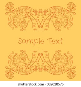 Hand Drawn vintage floral beige frame with swirls, vector design elements in doodle style with inscription.