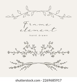 Hand drawn vintage floral borders, frames, dividers with flowers, branches and leaves.Trendy greenery elements in line art style.Vector for label, corporate identity, wedding invitation, greeting card