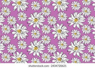 Hand drawn vintage floral camomile pattern . Vector illustration can used for textile, wrapping, decoration. 