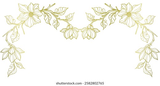 Hand drawn vintage floral corners. Trendy greenery elements for frame in line art style. Vector illustration