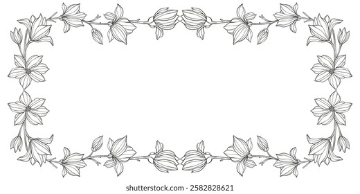 Hand drawn vintage floral corners. Trendy greenery elements for frame in line art style. Vector illustration