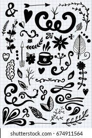 Hand drawn vintage floral design elements