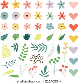 Hand Drawn vintage floral elements. Set of flowers. You can make your vintage floral bouquet. Used for wallpaper, pattern fills, web page background,surface textures.