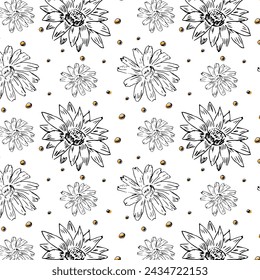 Dibujado a mano elementos florales vintage patrón de contorno . Ilustración vectorial se puede utilizar para textiles, envoltura, decoración. 