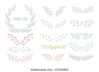 Hand Drawn vintage floral elements. Swirls, laurels, frames, leaves, banners and curls. Laurels. 