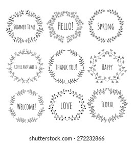 Hand Drawn vintage floral elements. Swirls, laurels, frames, leaves, banners and curls. Laurels. 