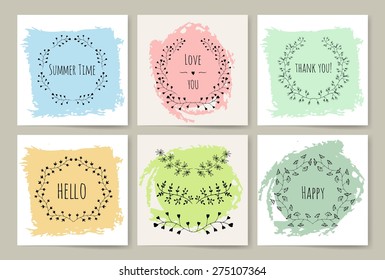Hand Drawn vintage floral elements. Swirls, laurels, frames, leaves, banners and curls. Laurels. Wedding templates set with floral ornate elements.