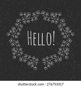 Hand Drawn vintage floral elements. Swirls, laurels, frames, leaves, banners and curls. Laurels. Hello background